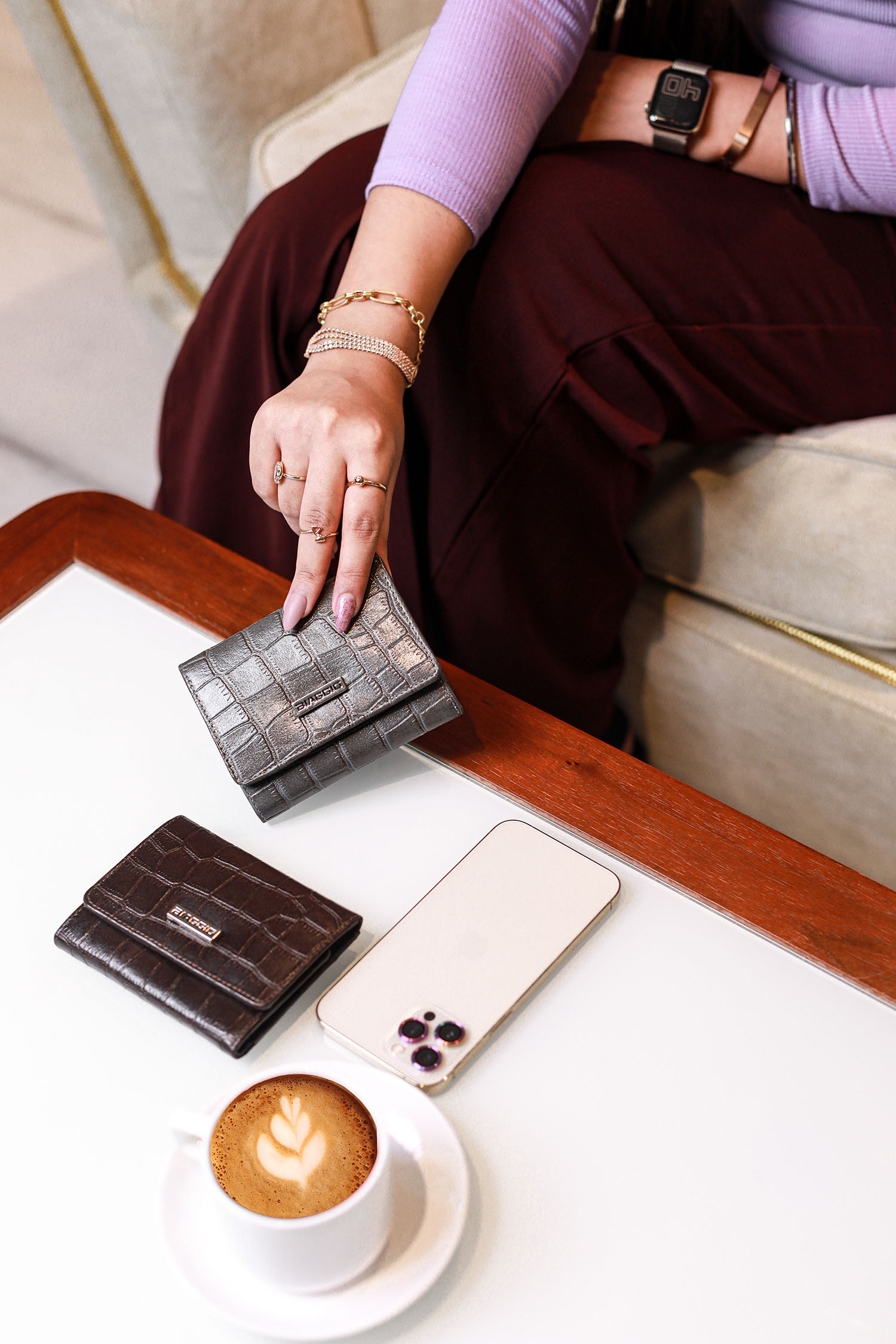 Leather bag in use